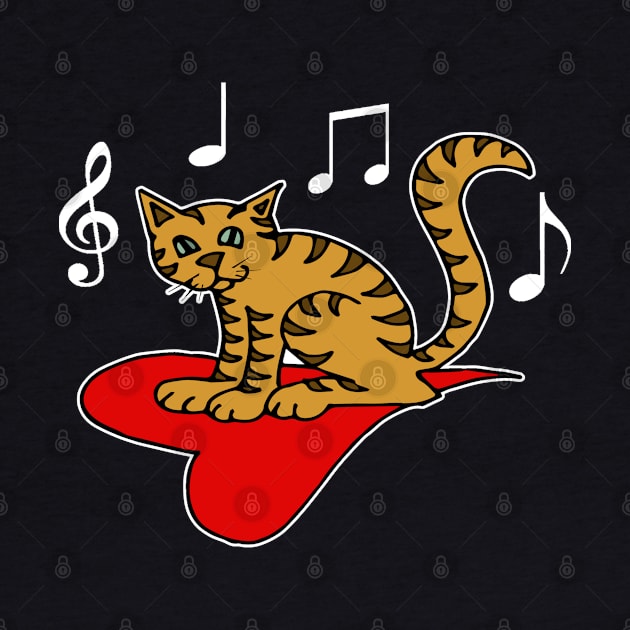 Music Lovers Funny Cat Heart Musical Notes by DesignFunk